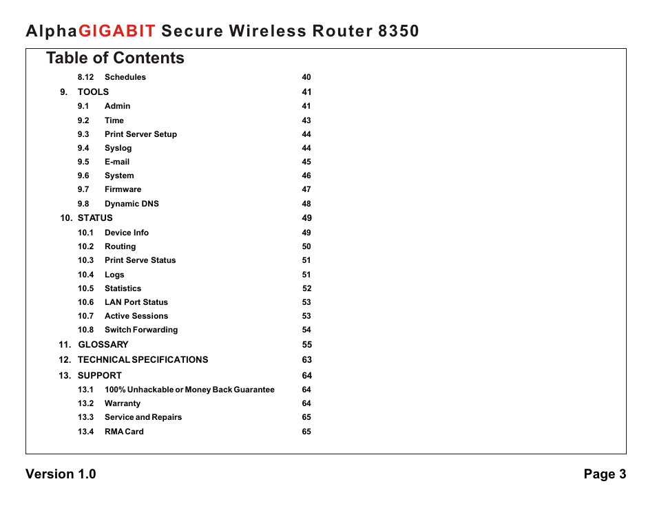 AlphaShield Alpha Secure Wireless Router 8350 User Manual | Page 3 / 69