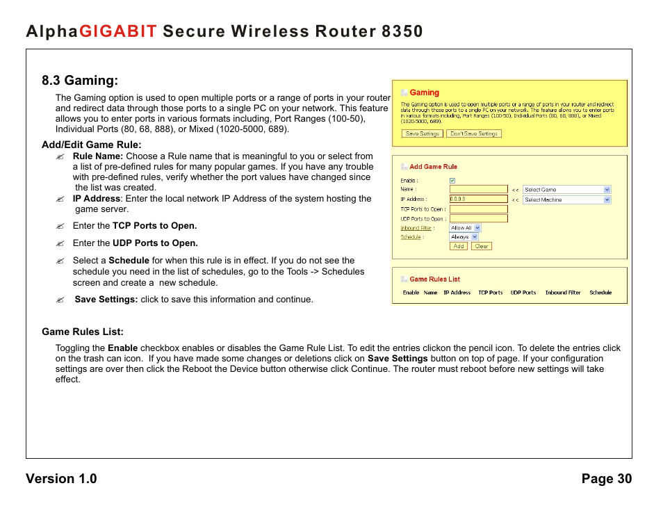 Alpha secure wireless router 8350 gigabit | AlphaShield Alpha Secure Wireless Router 8350 User Manual | Page 30 / 69