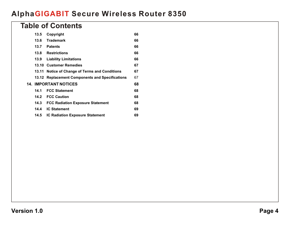 AlphaShield Alpha Secure Wireless Router 8350 User Manual | Page 4 / 69