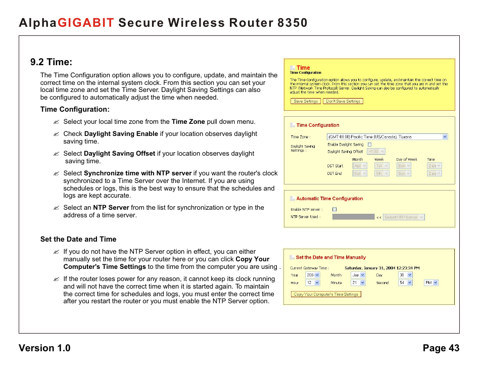 Alpha secure wireless router 8350 gigabit | AlphaShield Alpha Secure Wireless Router 8350 User Manual | Page 43 / 69