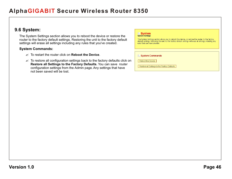 Alpha secure wireless router 8350 gigabit | AlphaShield Alpha Secure Wireless Router 8350 User Manual | Page 46 / 69