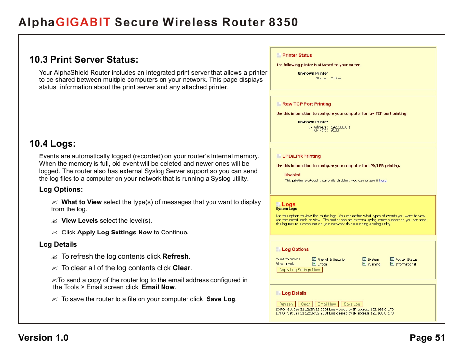 Alpha secure wireless router 8350 gigabit | AlphaShield Alpha Secure Wireless Router 8350 User Manual | Page 51 / 69