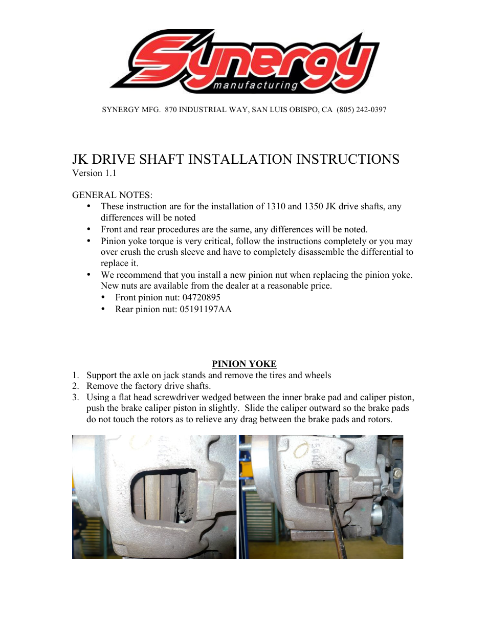 Synergy JK OE Replacement Drive Shaft User Manual | 3 pages