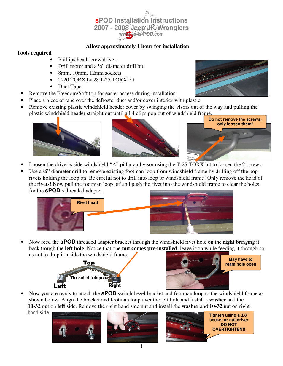 sPOD JK Instructions 2007 2008 User Manual | 3 pages