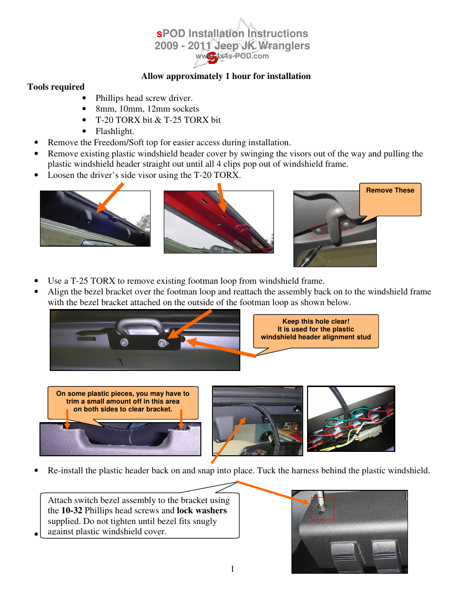 sPOD JK Instructions 2009-2011 User Manual | 3 pages