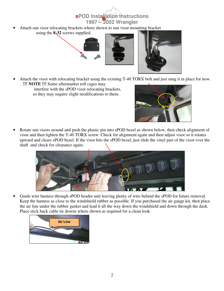 sPOD TJ 2003-2006 Instructions Center Bracket User Manual | Page 2 / 4