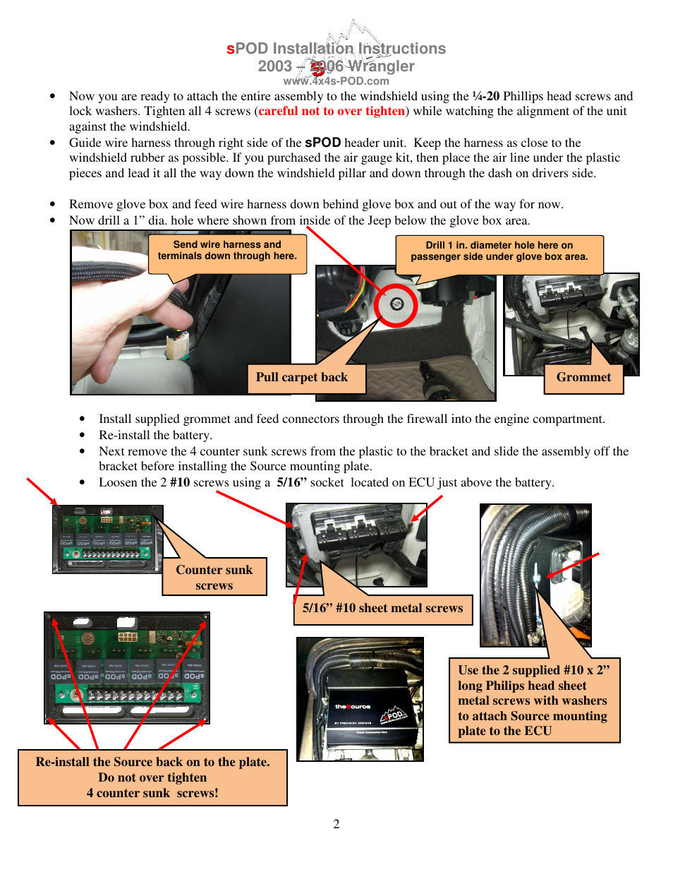 sPOD TJ 2003-2006 Instructions over battery User Manual | Page 2 / 3