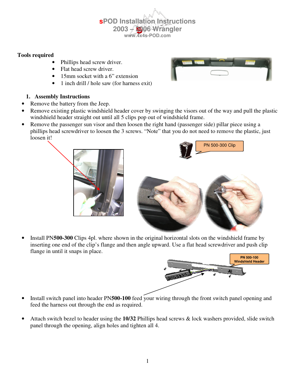 sPOD TJ 2003-2006 Instructions Center Bracket User Manual | 3 pages