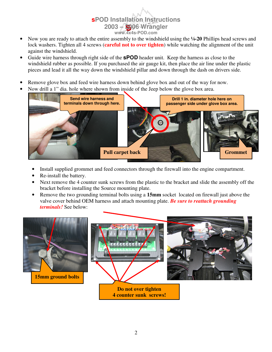 sPOD TJ 2003-2006 Instructions Center Bracket User Manual | Page 2 / 3
