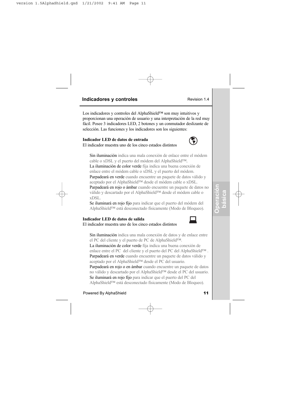 Op er ac ión bás ica | AlphaShield INTERNET PRIVACY PROTECTION User Manual | Page 12 / 49
