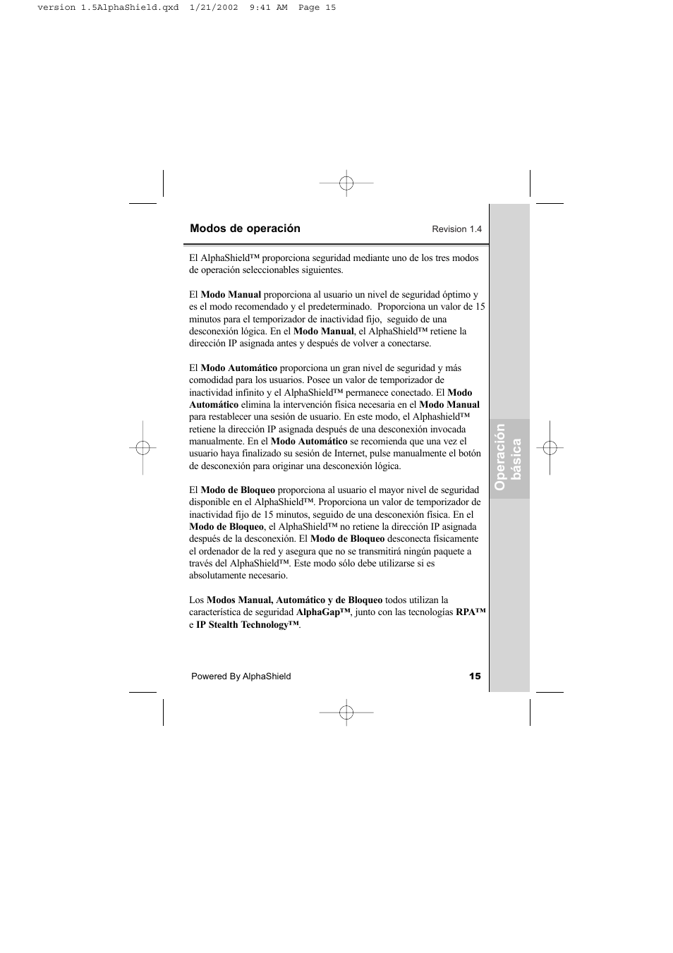 Op er ac ión bás ic a | AlphaShield INTERNET PRIVACY PROTECTION User Manual | Page 16 / 49