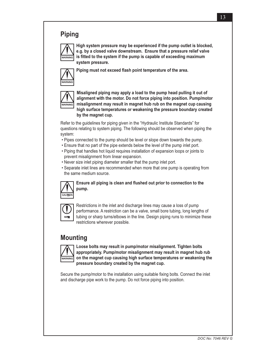 Piping, Mounting | Micropump GN Series Installation, Operation and Warranty Information User Manual | Page 13 / 35