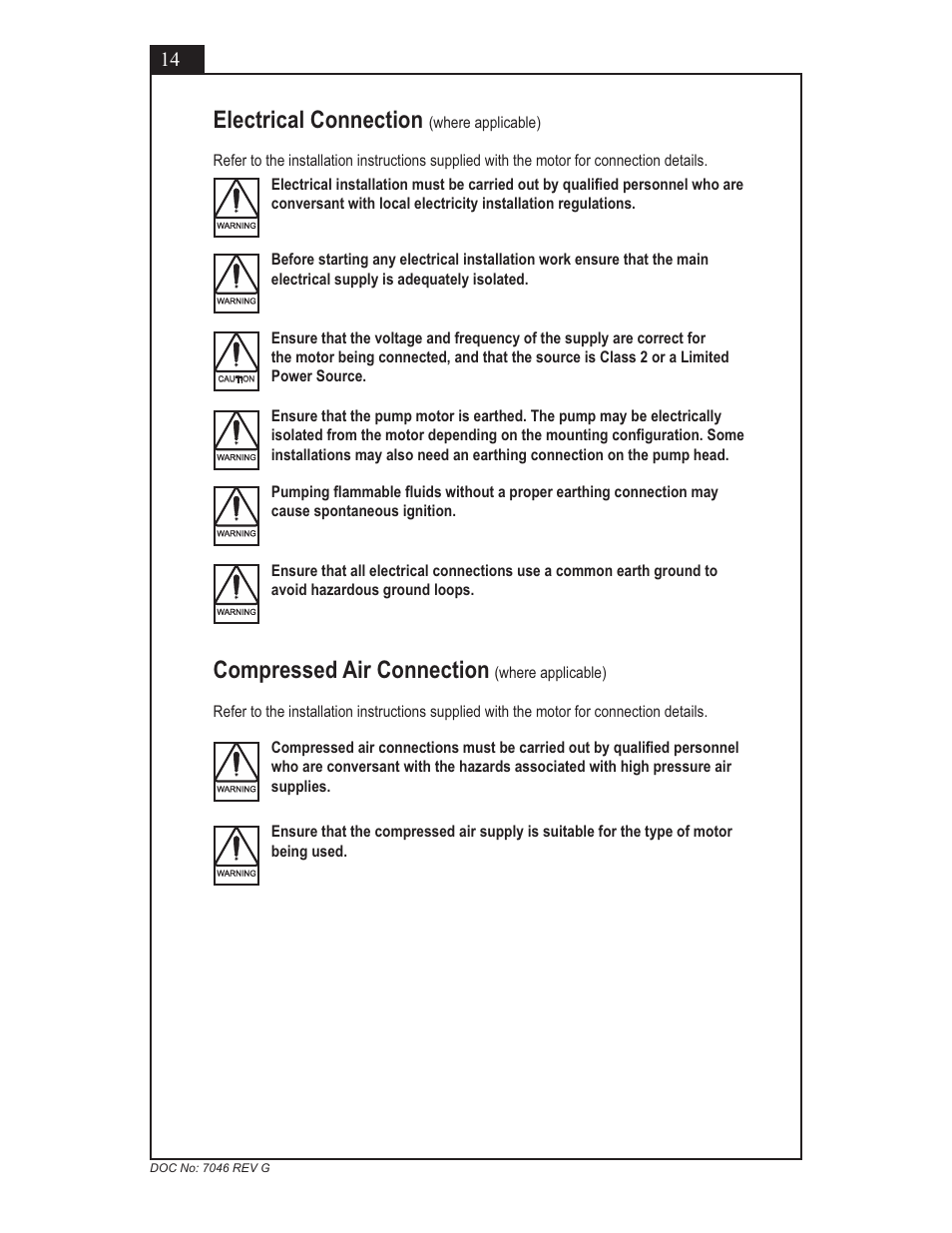 Compressed air connection, Electrical connection | Micropump GN Series Installation, Operation and Warranty Information User Manual | Page 14 / 35