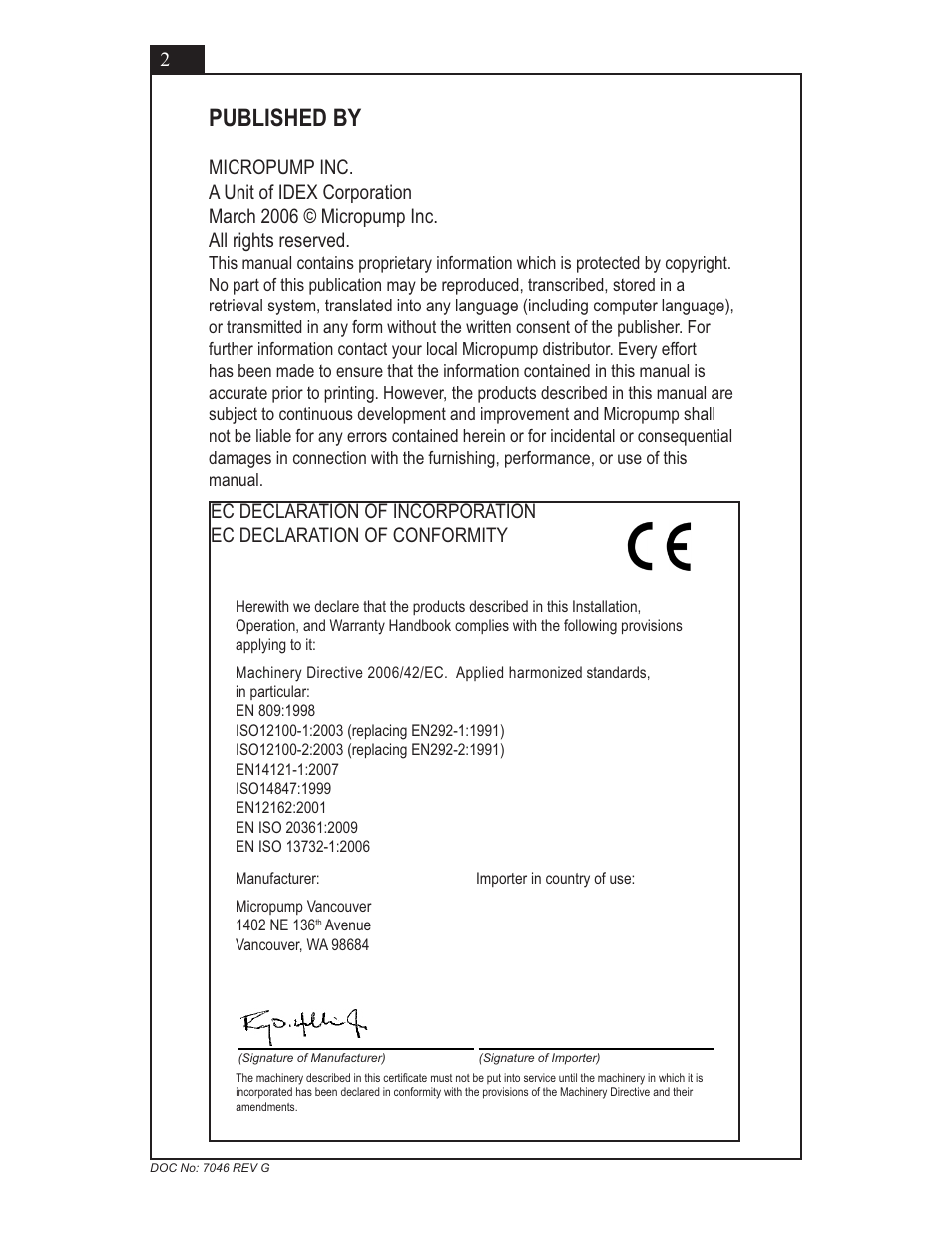 Published by | Micropump GN Series Installation, Operation and Warranty Information User Manual | Page 2 / 35