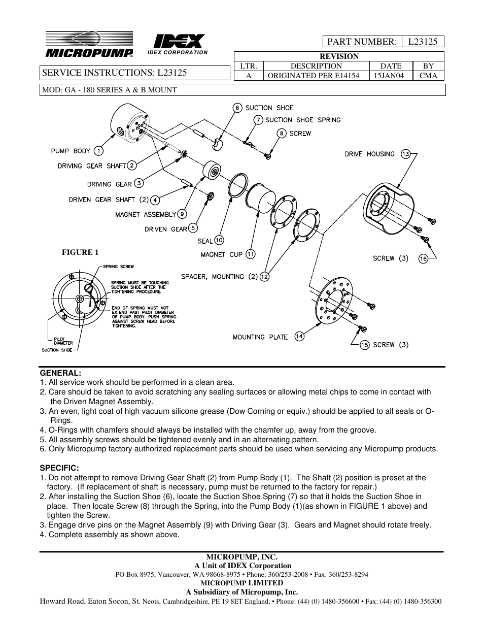 Micropump GAH Series Service Instructions - A & B Mount User Manual | 1 page