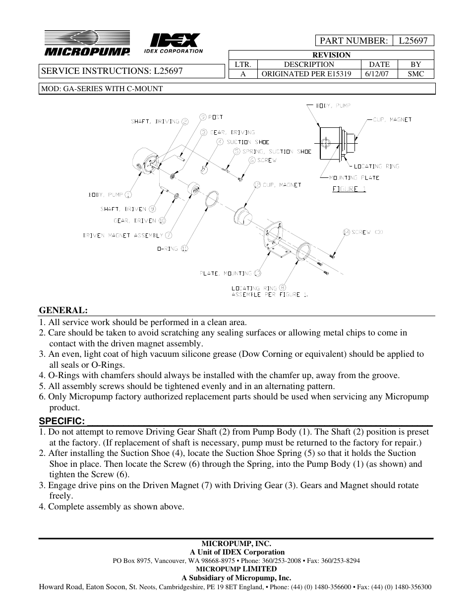 Micropump GA Series Service Instructions - C Mount User Manual | 1 page