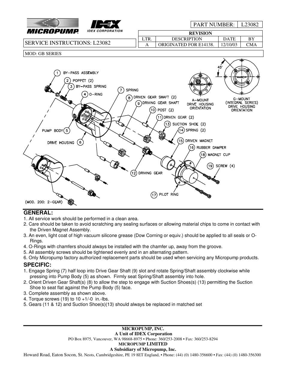 Micropump GB Series Service Instructions User Manual | 1 page