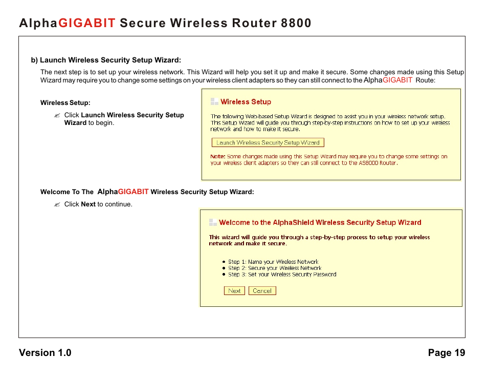 Alpha secure wireless router 8800 gigabit | AlphaShield 8800 User Manual | Page 19 / 81