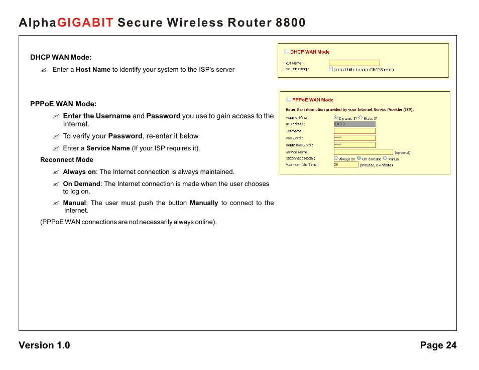 Alpha secure wireless router 8800 gigabit | AlphaShield 8800 User Manual | Page 24 / 81