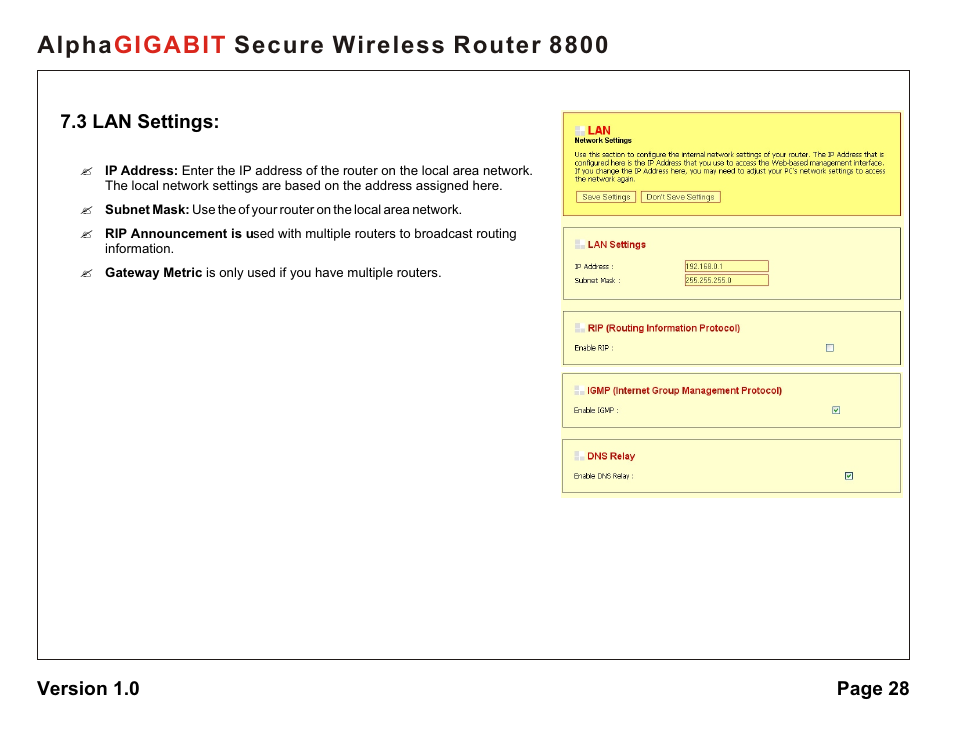 Alpha secure wireless router 8800 gigabit | AlphaShield 8800 User Manual | Page 28 / 81