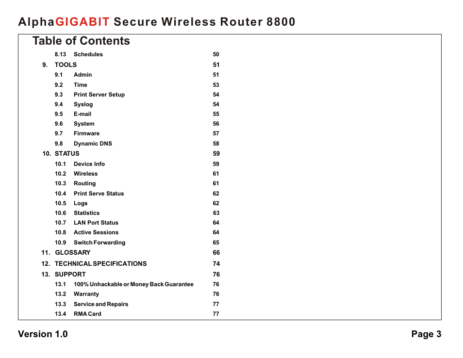 AlphaShield 8800 User Manual | Page 3 / 81