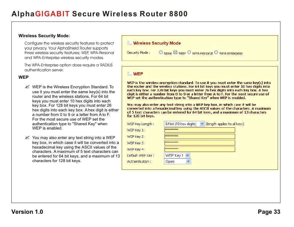 Alpha secure wireless router 8800 gigabit | AlphaShield 8800 User Manual | Page 33 / 81