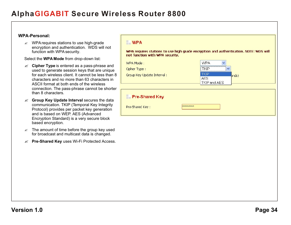 Alpha secure wireless router 8800 gigabit | AlphaShield 8800 User Manual | Page 34 / 81