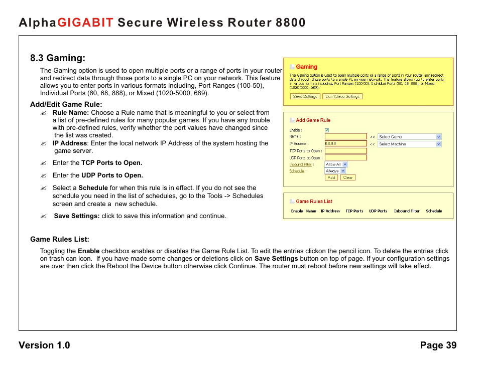 Alpha secure wireless router 8800 gigabit | AlphaShield 8800 User Manual | Page 39 / 81