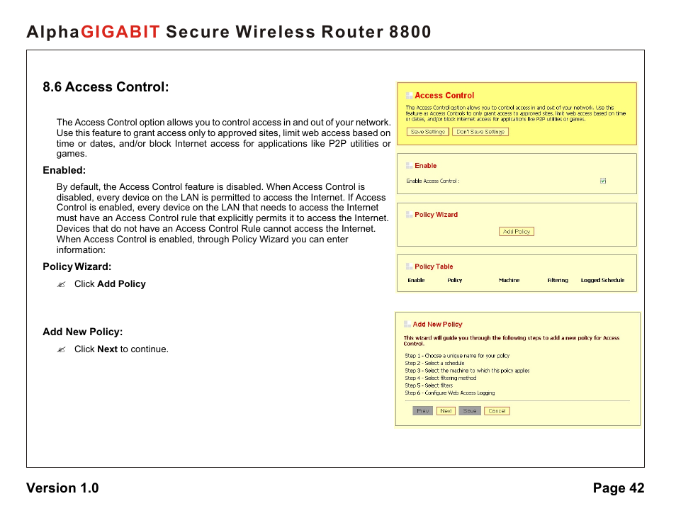 Alpha secure wireless router 8800 gigabit | AlphaShield 8800 User Manual | Page 42 / 81