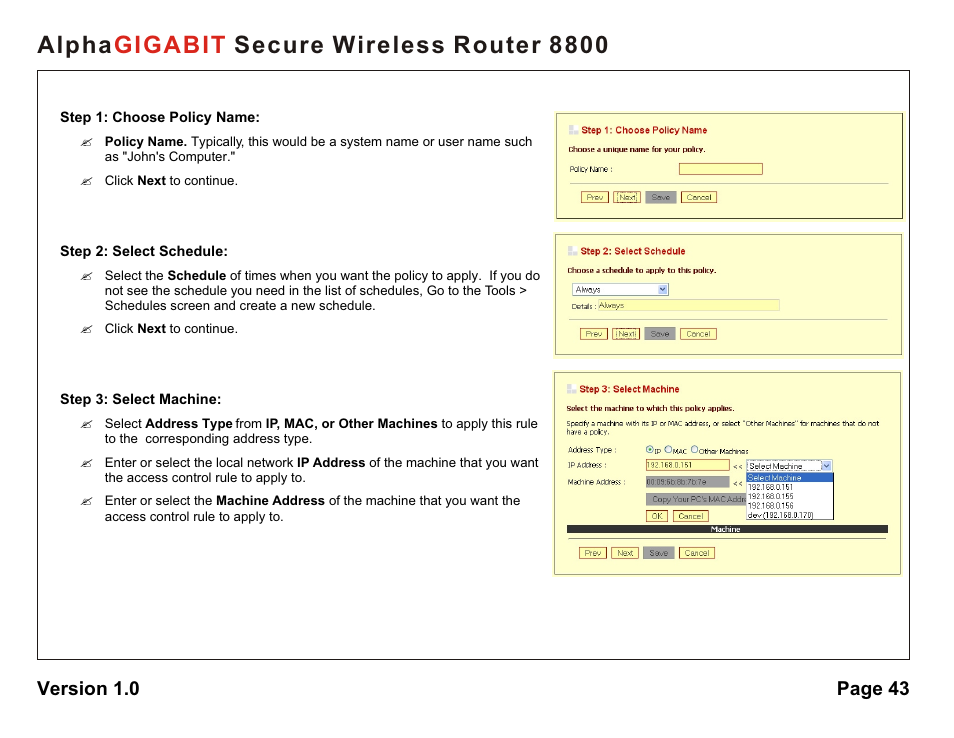 Alpha secure wireless router 8800 gigabit | AlphaShield 8800 User Manual | Page 43 / 81