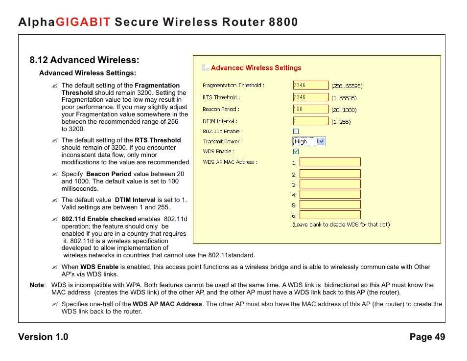 Alpha secure wireless router 8800 gigabit | AlphaShield 8800 User Manual | Page 49 / 81