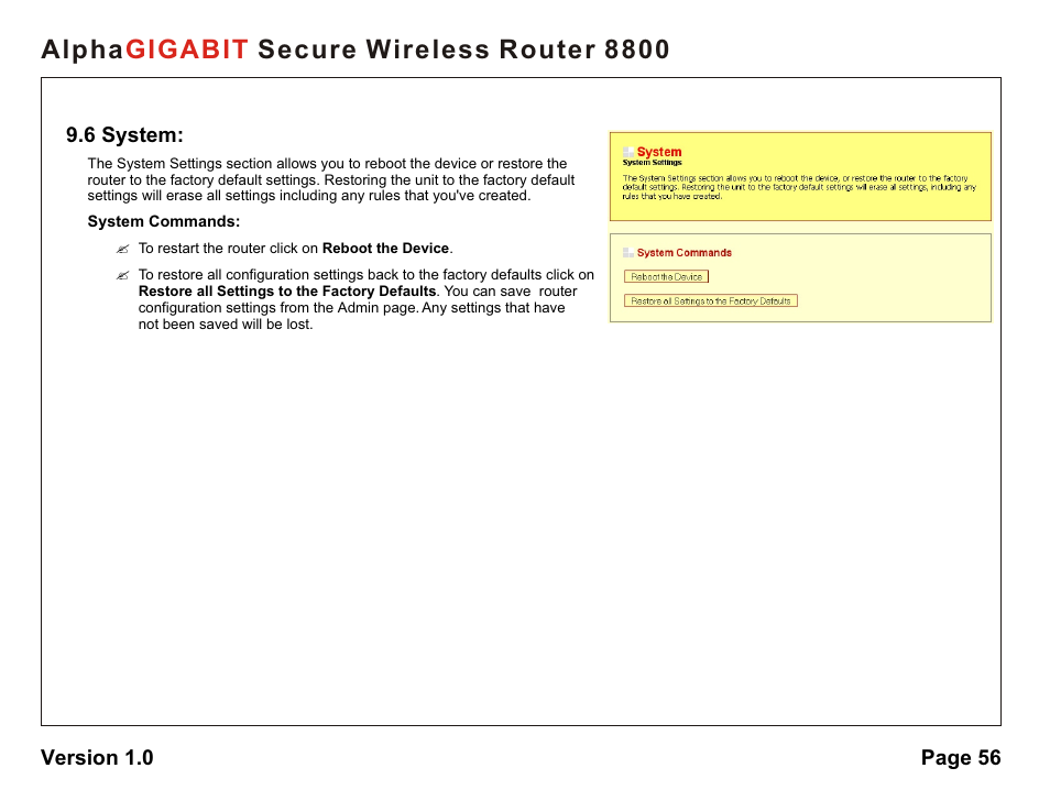 Alpha secure wireless router 8800 gigabit | AlphaShield 8800 User Manual | Page 56 / 81
