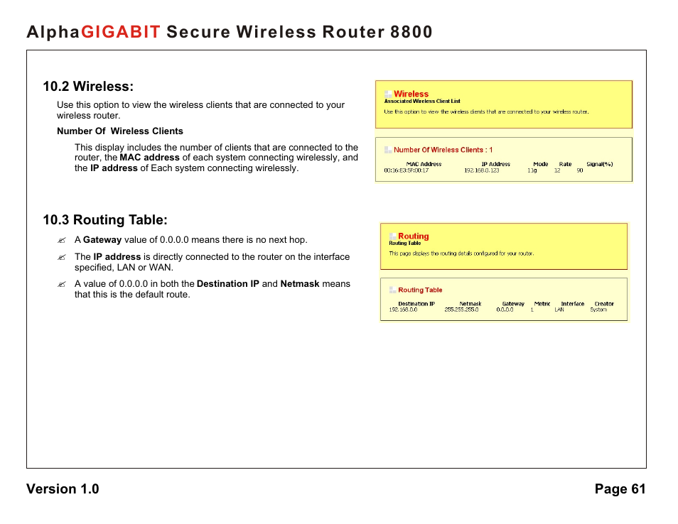 Alpha secure wireless router 8800 gigabit | AlphaShield 8800 User Manual | Page 61 / 81