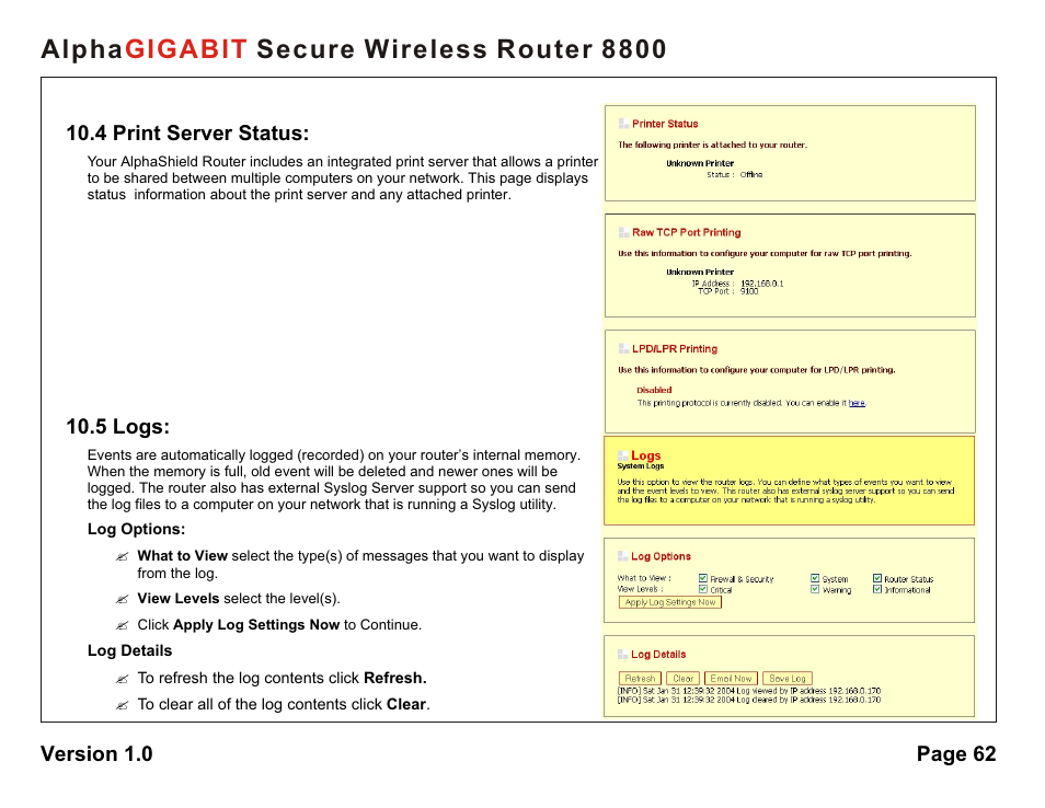 Alpha secure wireless router 8800 gigabit | AlphaShield 8800 User Manual | Page 62 / 81