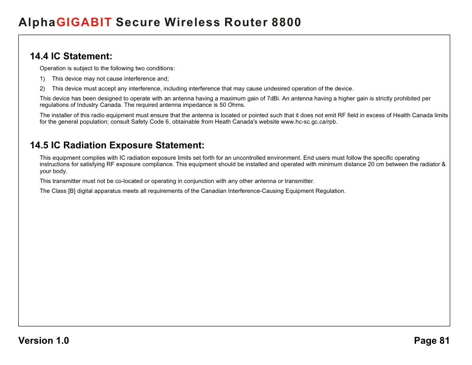 Alpha secure wireless router 8800 gigabit | AlphaShield 8800 User Manual | Page 81 / 81