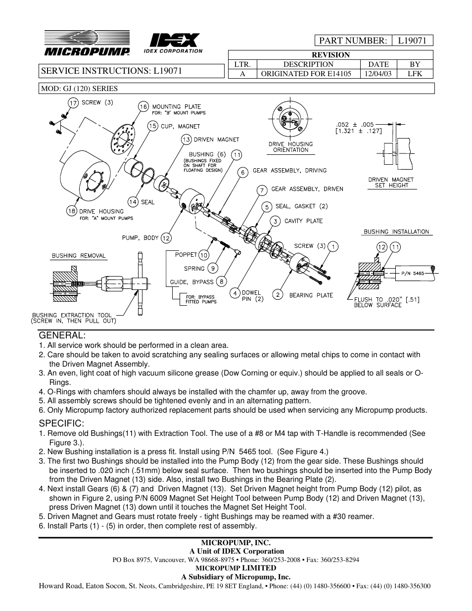 Micropump GJ Series Service Instructions - A & B Mount User Manual | 1 page