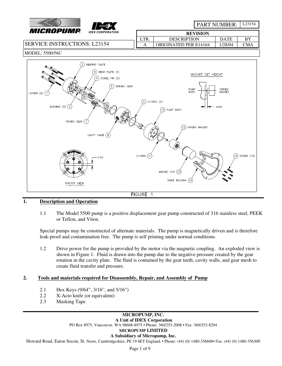 Micropump GM Series Service Instructions User Manual | 9 pages