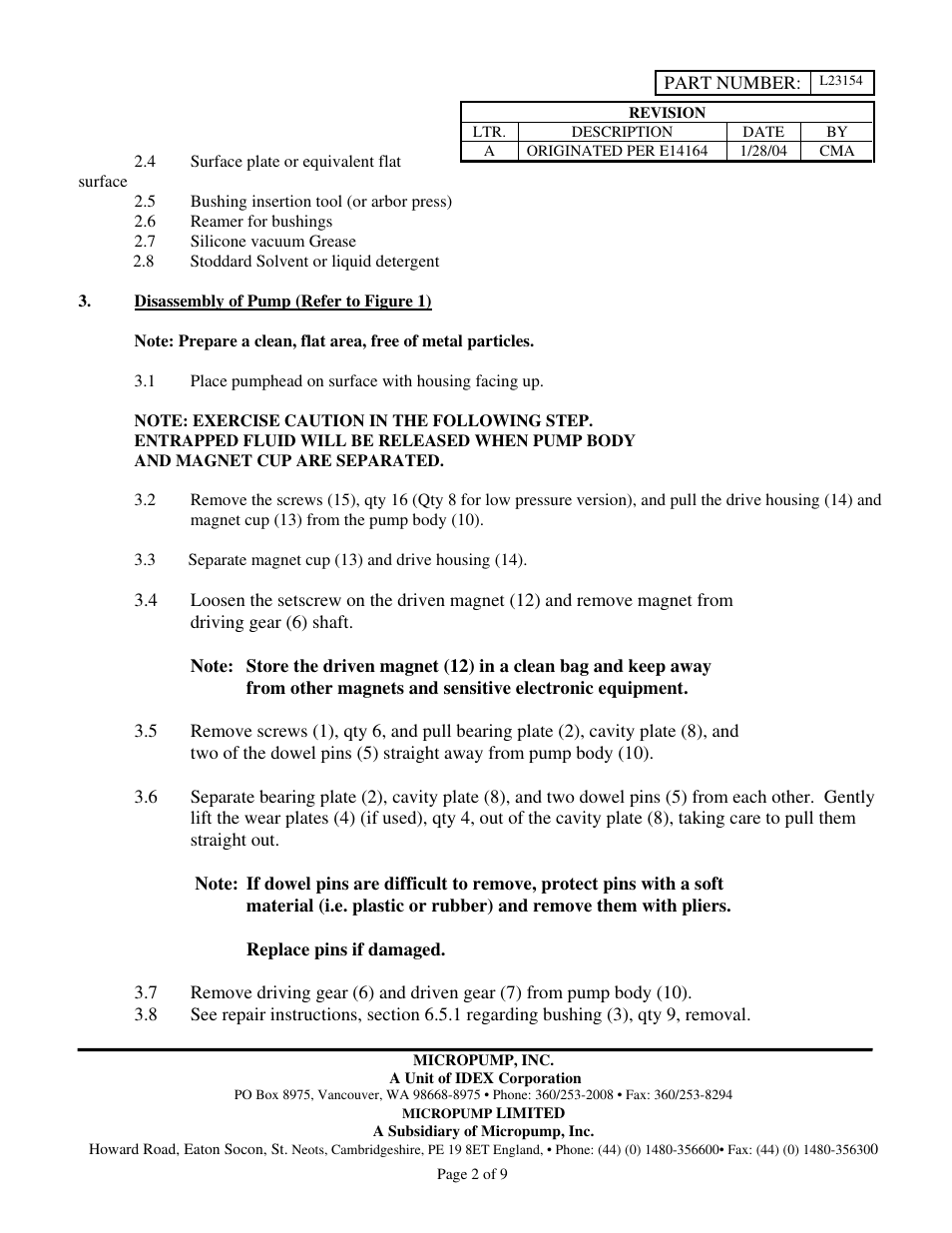Micropump GM Series Service Instructions User Manual | Page 2 / 9