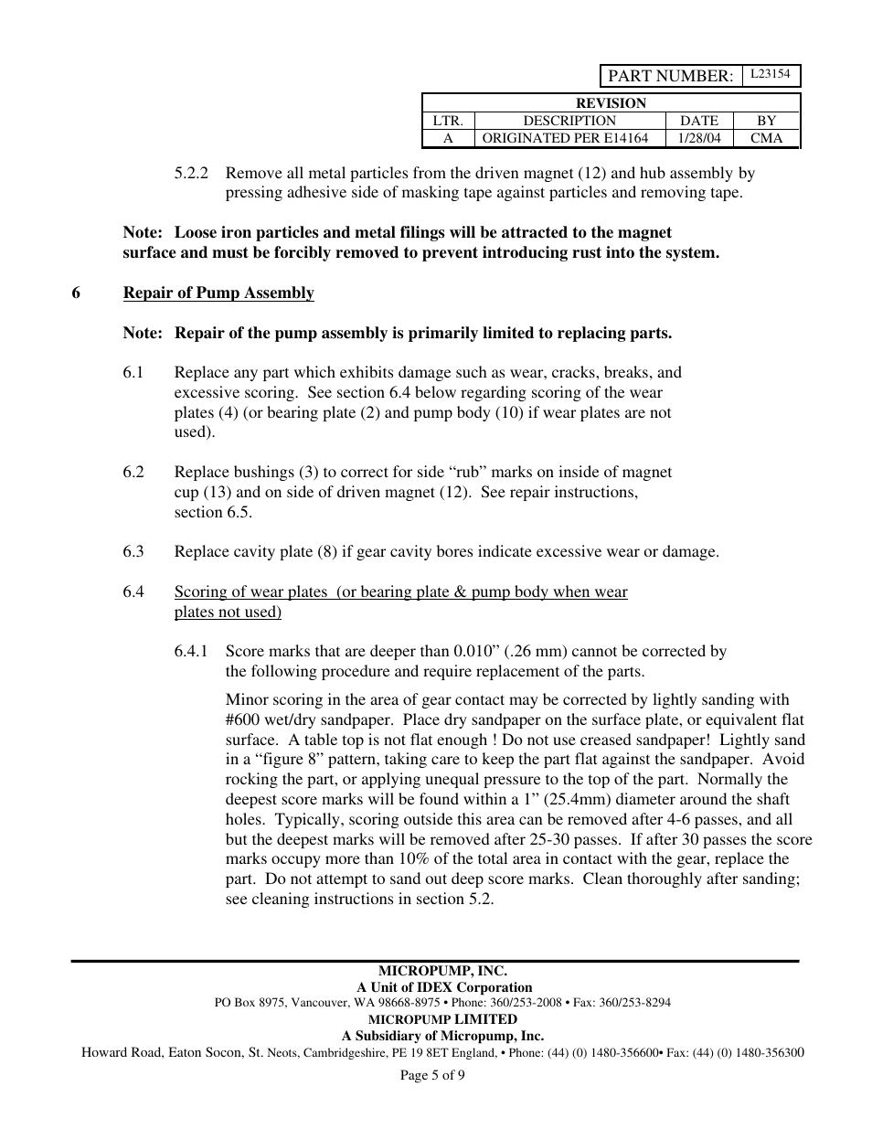 Micropump GM Series Service Instructions User Manual | Page 5 / 9