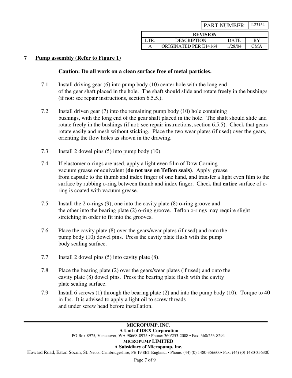 Micropump GM Series Service Instructions User Manual | Page 7 / 9