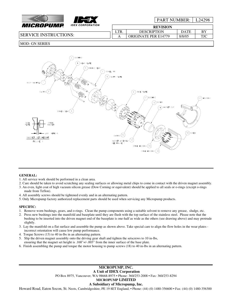 Micropump GN Series Service Instructions User Manual | 1 page