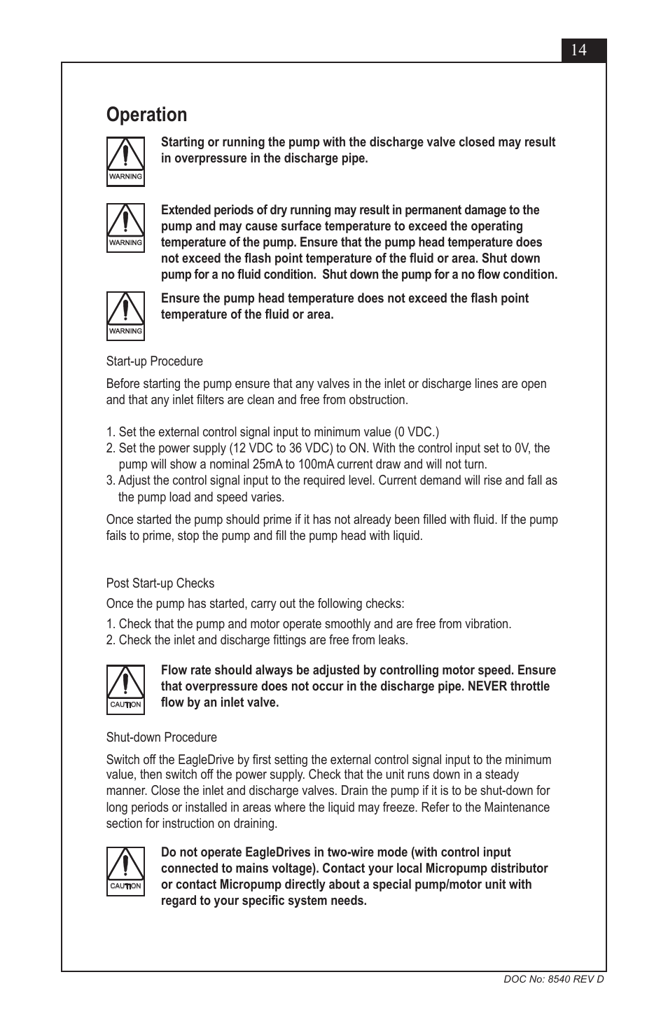 Operation | Micropump EagleDrive ELE User Manual | Page 14 / 23