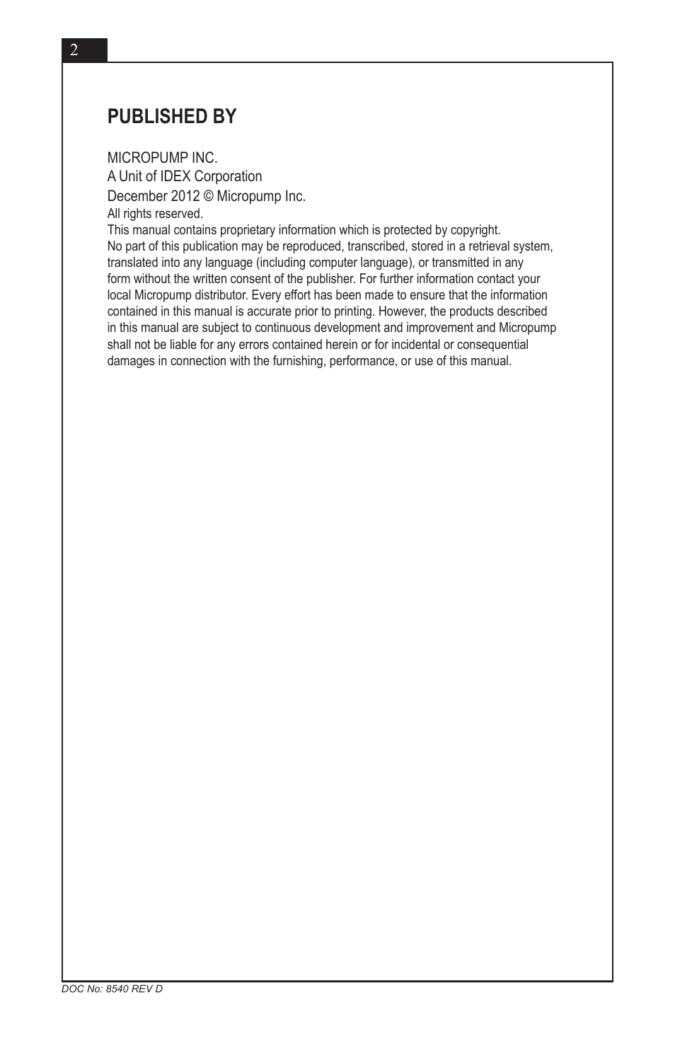 Published by | Micropump EagleDrive ELE User Manual | Page 2 / 23