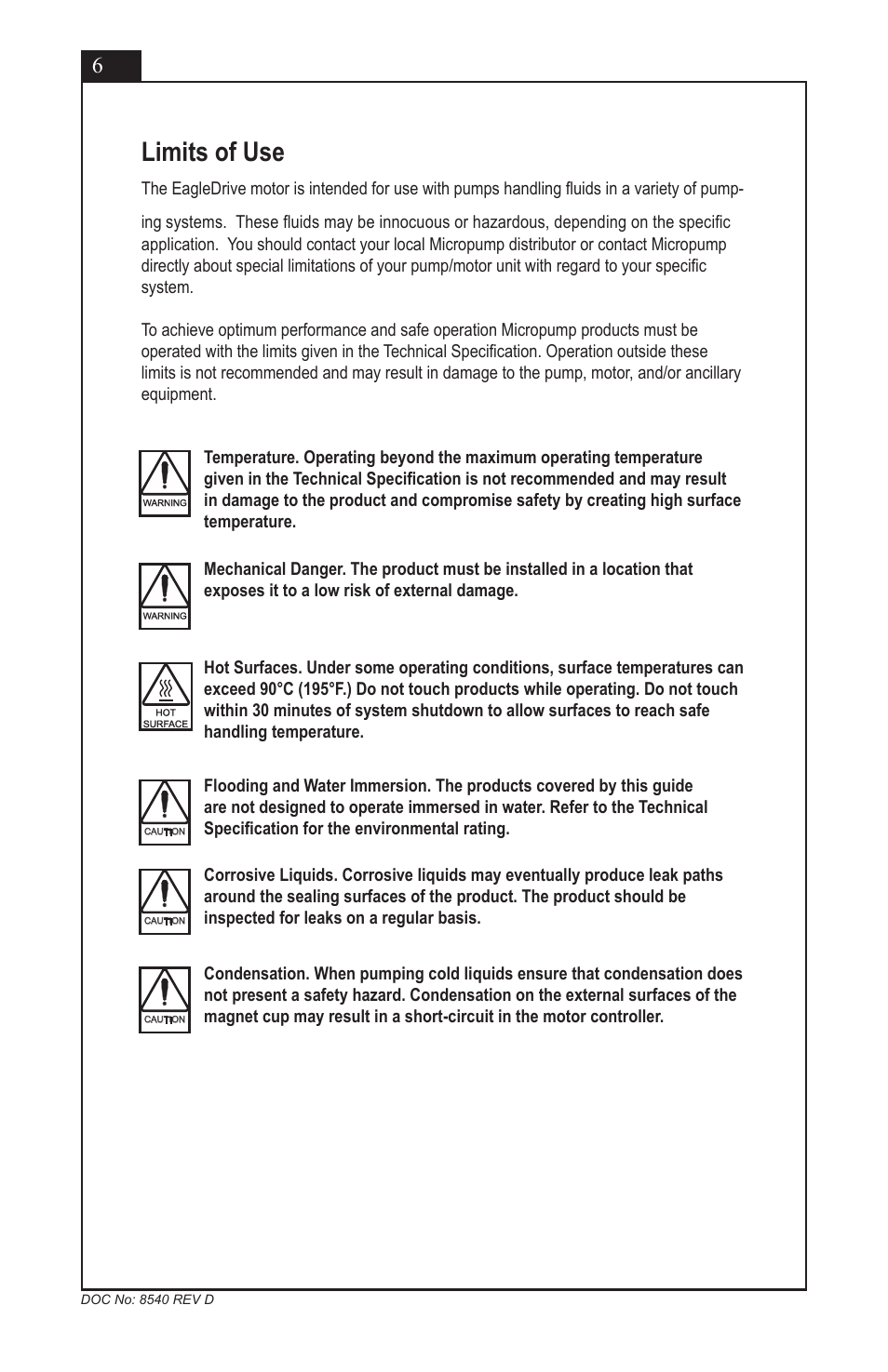 Limits of use | Micropump EagleDrive ELE User Manual | Page 6 / 23