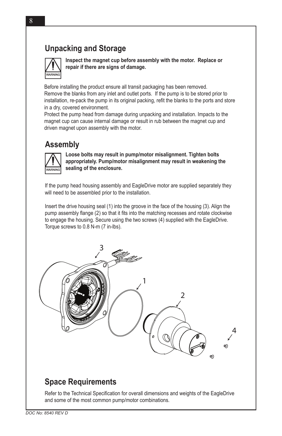 Assembly unpacking and storage space requirements | Micropump EagleDrive ELE User Manual | Page 8 / 23