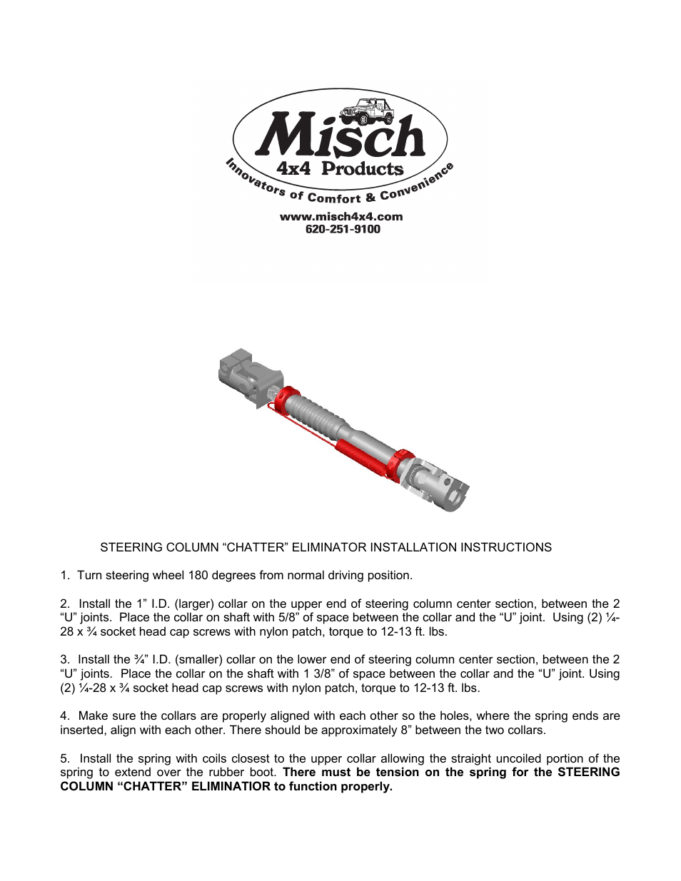 Misch 4x4 Products STEERING COLUMN CHATTER ELIMINATOR User Manual | 1 page