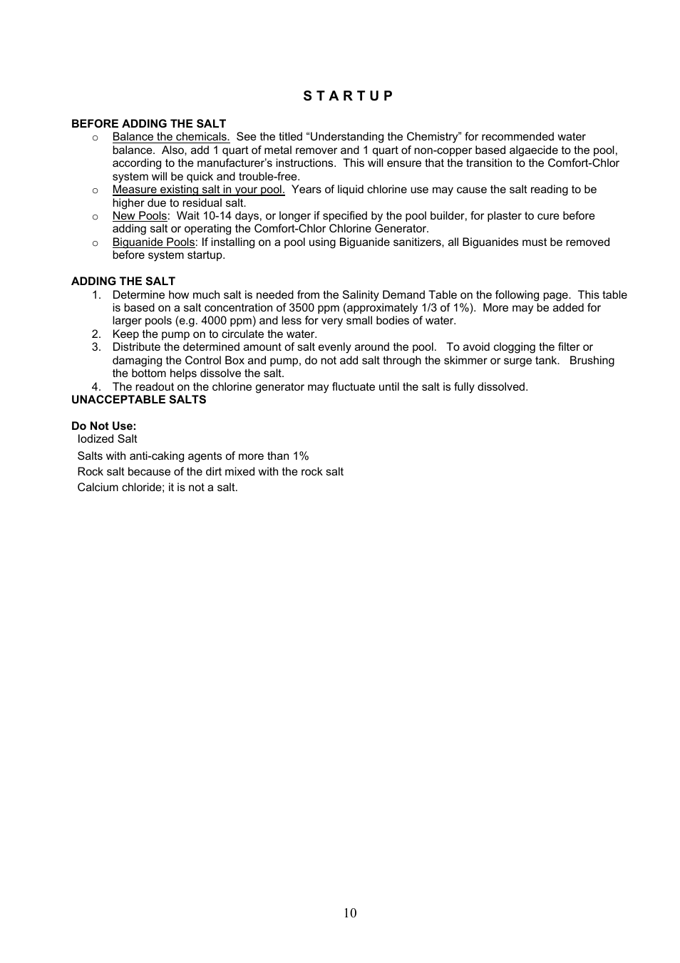 Before adding salt/minerals, Adding salt | Aqua Products CC-350 User Manual | Page 10 / 24