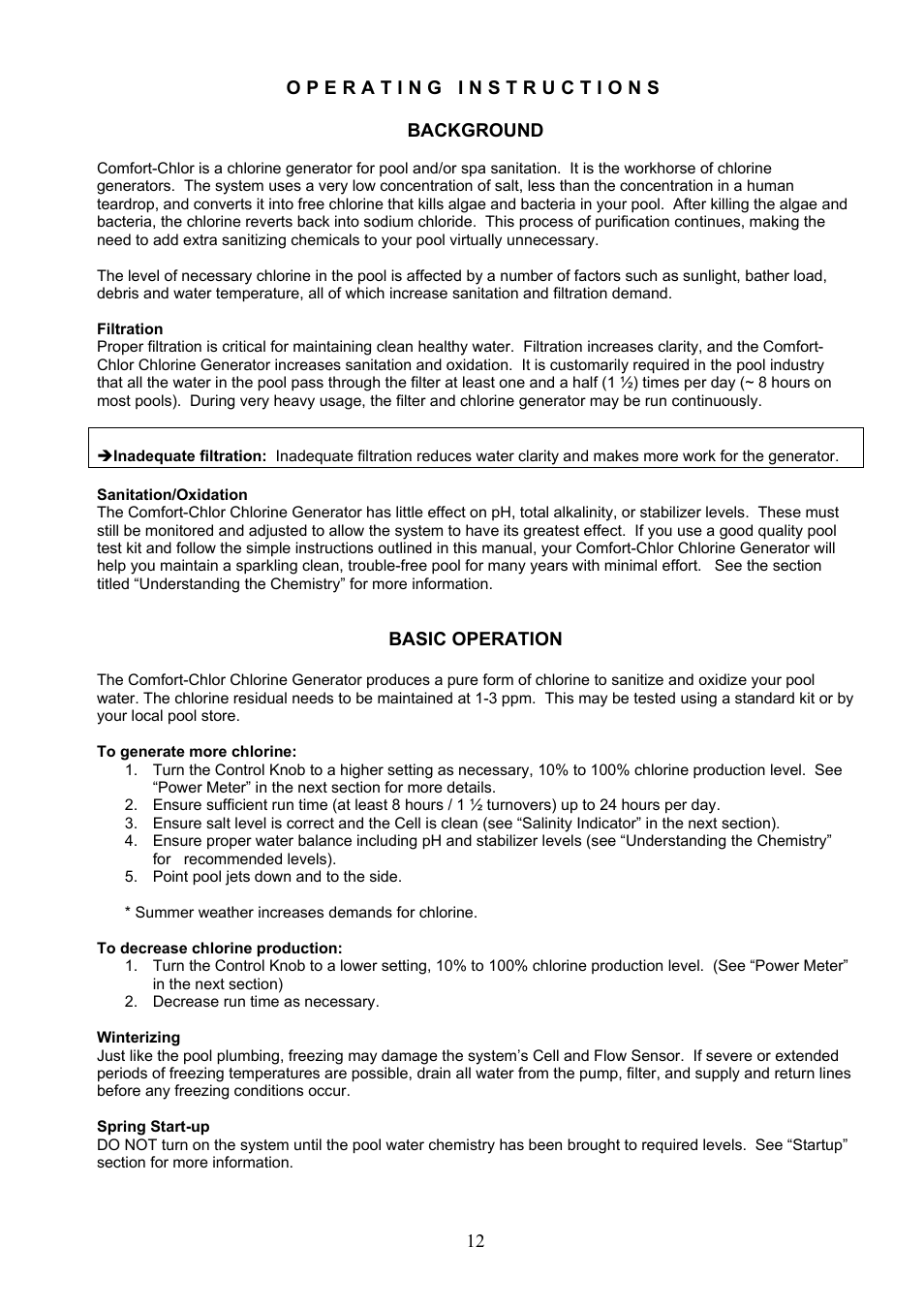 Sanitation/oxidation, Basic operation, Background & basic operation | Aqua Products CC-350 User Manual | Page 12 / 24