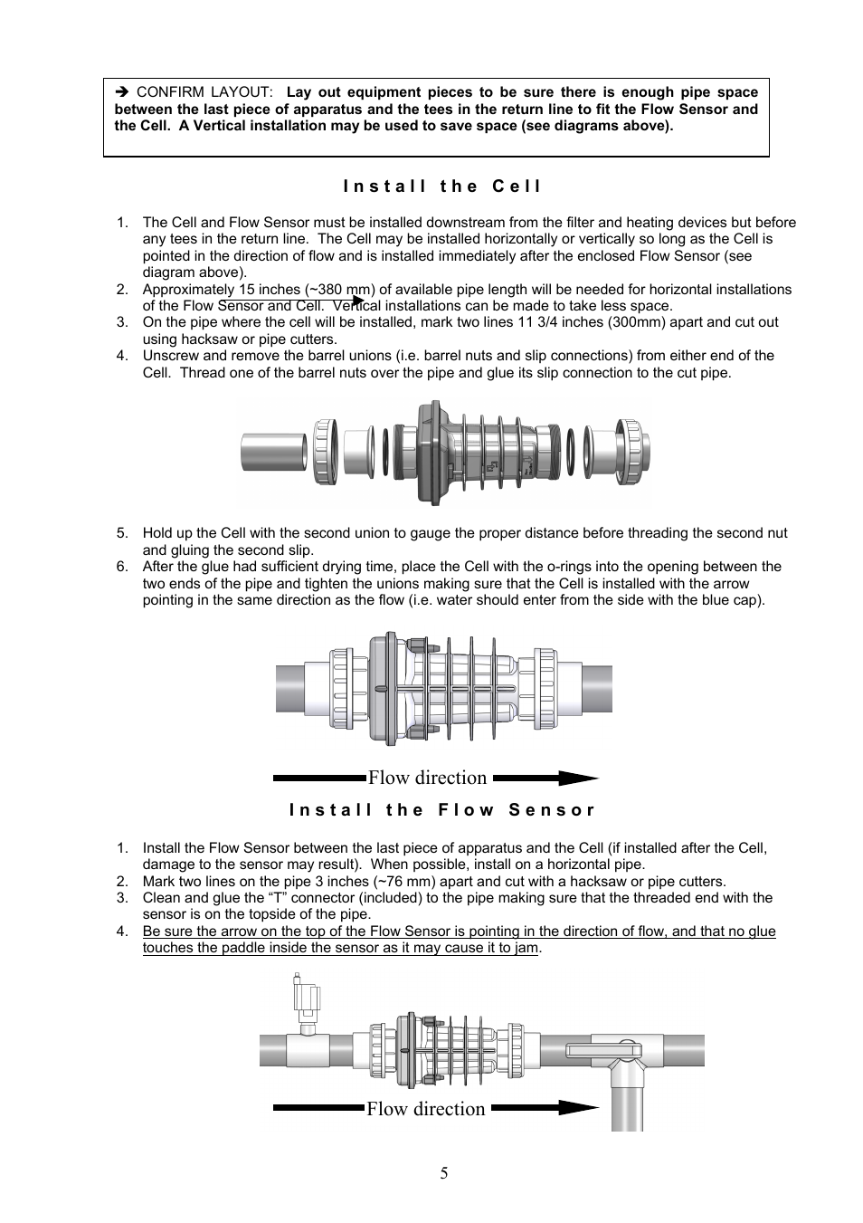 Cell, Flow sensor, Flow direction | Aqua Products CC-350 User Manual | Page 5 / 24