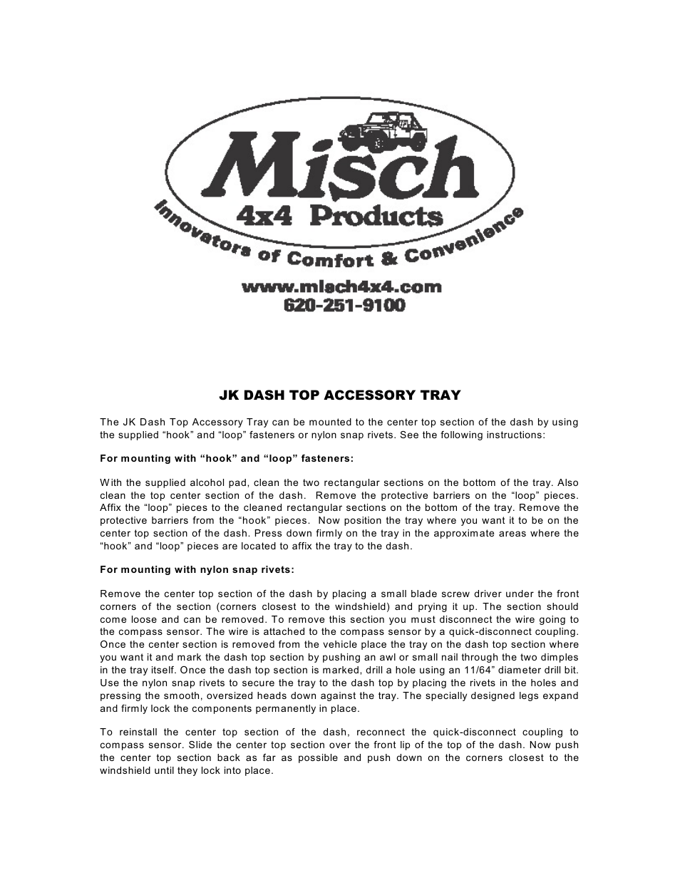 Misch 4x4 Products JK Dash Top Tray User Manual | Page 2 / 2